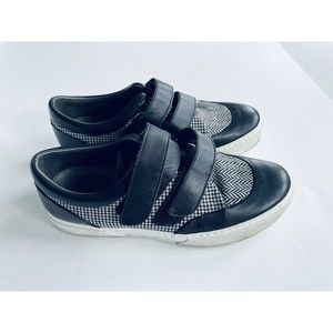 Robert Clergerie Shoes 36.5 Communal Tint Chevron Sneakers Black White Hook Loop